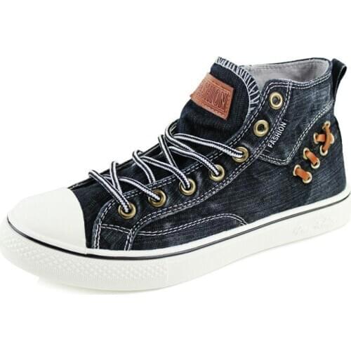 Plus Size High Top Denim Mens Sports Shoes Male Sneakers Man Sport Shoes Men Running Shoes Gray Fitness Training Walk GMA-0948