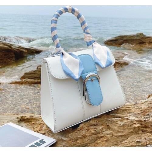 Wriufred Color matching horseshoe buckle women handbag silk scarf portable small square bags girly shoulder messenger female bag