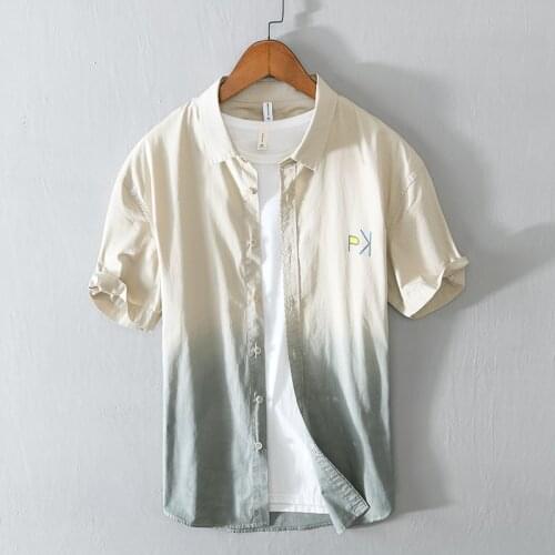 New style short-sleeved brand cotton gradient shirt men summer tops comfortable shirts for men camisa chemise