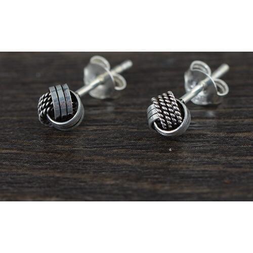 FNJ Fashion Rope Earrings 925 Silver Original Pure S925 Sterling Silver Stud Earring for Women Jewelry