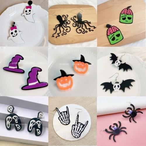 Donarsei Halloween Skull Bat Pumpkin Drop Earrings For Women Hallowmas Costume Cosplay Spider Ghost Zombie Drop Earring Gift