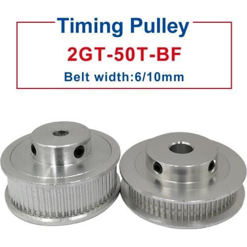 GT2-50 Teeth pulley wheel Bore 5/6/6.35/7/8/10/12/14 mm BF shape pulley Match with width 6/10 mm GT2-timing belt For 3D Printers