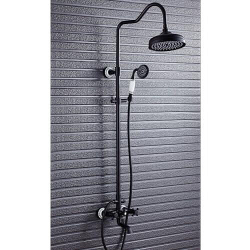 Bathroom Black Oil Paint Solid Brass Bathtub Shower Set Wall Mounted 8" Rainfall Shower Mixer Tap Faucet 3-functions Mixer Valve