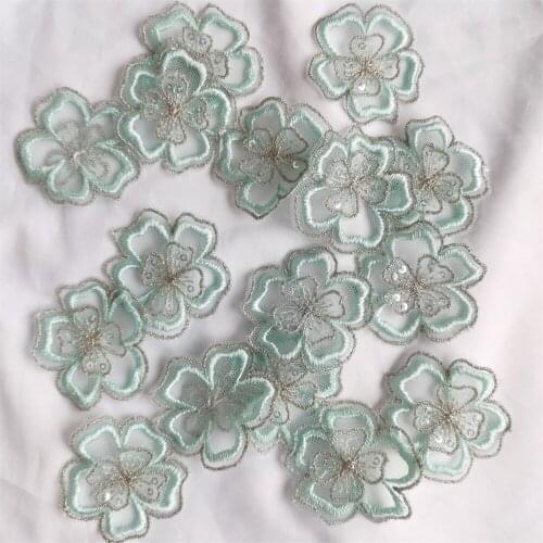Light Green 3D Lace Flower Applique With Silver Edge DIY Children Dress Decoration Sewing Accessories