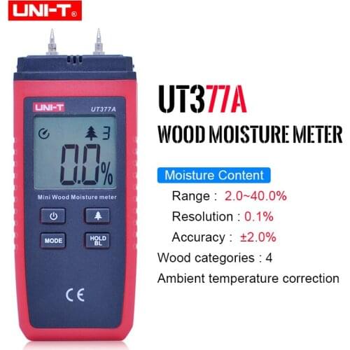 UNI-T UT377A Digital Wood Moisture Meter Hygrometer Humidity Tester for Paper Plywood Wooden Materials LCD Backlight
