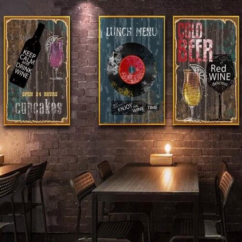 Vintage Red Wine Cold Beer Canvas Painting Wine Quotes Wall Art Abstract Posters and Prints Pictures for Bar Restaurant Decor