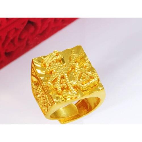 Vintage Chinese Character Dragon Rings for Men Rock Women 2021 Fashion Opening 24K Gold Indian Metal Chunky Rings Punk Jewelry