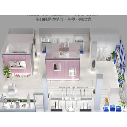 Clothing store display rack silver stainless steel brushed high-end womens clothing store shelf display rack floor type