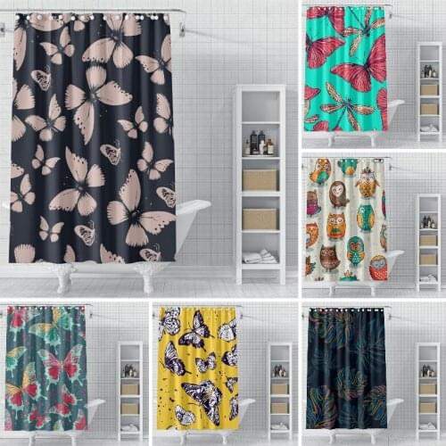 Cute Owl Butterfly Printing Shower Curtains 3D Cartoon Pattern Polyester Waterproof Curtains Decor Bathroom Accessories