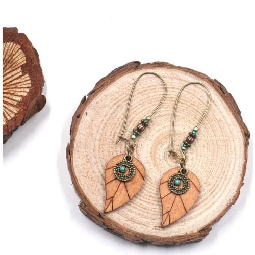 Ethnic Leaf Wood Ladies Dangle Earrings For Women Summer Vintage Gypsy Boho Flower Jhumka Earrings Oorbellen Fashion Jewelry