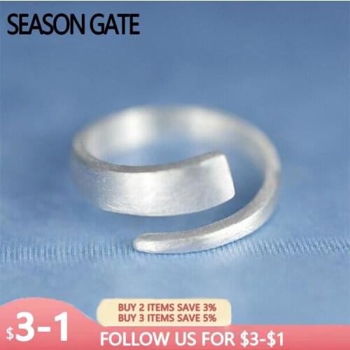 Season Gate 925 Sterling Silver Fashion Classic Simple Frosted Geometric Ring Adjustable Size Open Ring for Women Girls SR020