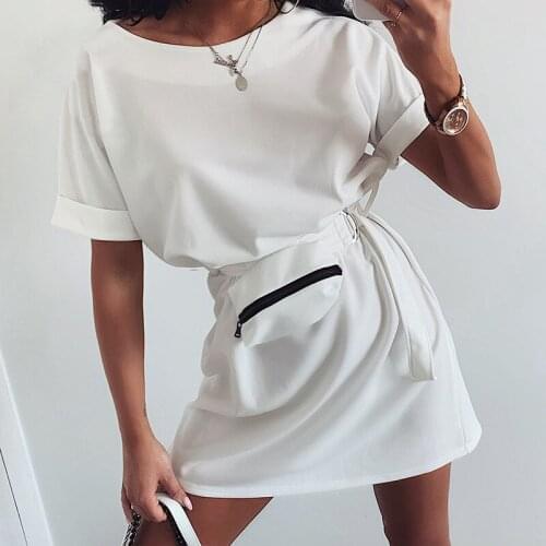 Fashion belt waist dress womens European and American summer new loose and thin wild bag hip vestidos mujer casual dress