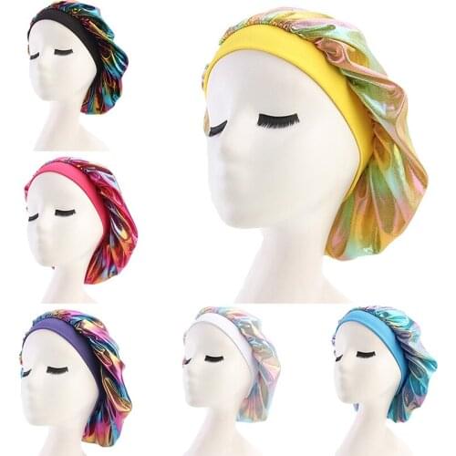 1pc New Women Laser High Elasticity Wide Side Sleeping Cap Perm Hat Chemotherapy Cap Bath Caps