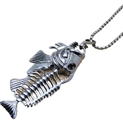1pc Fashion Creative Personality Three Dimensional Fishbone Mens Necklace All Fishbone Stainless Steel Pendant Necklace