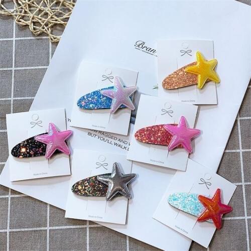 10pcs/lot New Glitter Stars Hair Clip For Girls Sequin Starfish Hairpin Kids Hair Accessories Cute Beach Theme Children Headdres