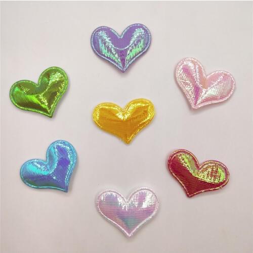 100pcs/lot 6*4.6cm Shiny Heart Padded Appliques for DIY Accessories Craft Handmade Decoration And hair Clip Accessories
