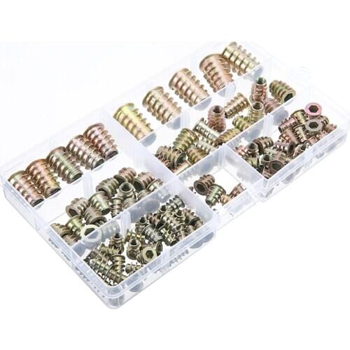100PCS Screw Insert Nuts Kit Zinc Alloy Hex Socket Screw Inserts M4 M5 M6 M8 M10 Insert Nuts Asstorment Kit for Wood Tool Parts