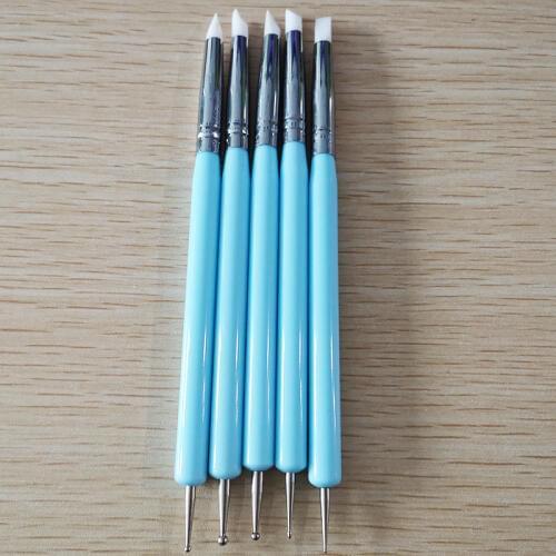 5pcs/Set Soft Pottery Clay Tool Silicone + Stainless steel Two Head Sculpting Polymer Modelling Shaper Art Tools Blue