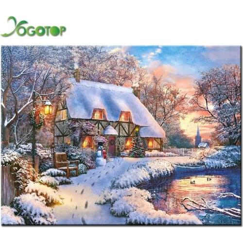 5D Diy Diamond Painting winter Snow house scenery Diamond Embroidery Handicraft Full Mosaic Christmas tree decoration YY1972