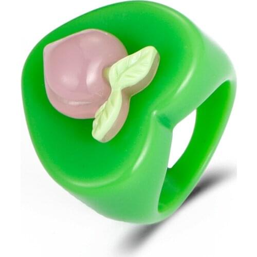 Candy Color Fruit Heart Resin Acrylic Index Finger Rings Fashion Jewelry Boho Green Lover Couple interest Ring Hip Hop