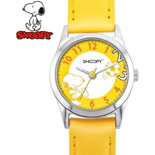 SNOOPY Official Boys Girls Kids Japan Quartz Casual Wristwatches Yellow Cartoon Dial Play Football Graffiti Children Gift Clock