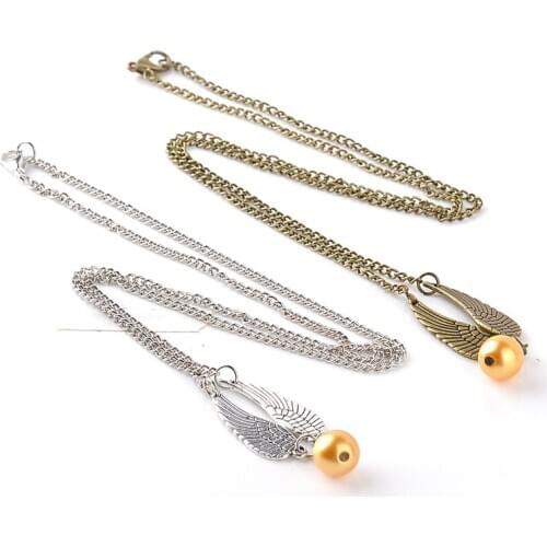 Geometric round Gold Snitch Harry Time Turner Necklace Feather Angel wings Vintage Men movie Pendant Necklace jewelry