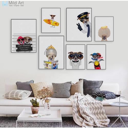Kawaii Fashion Hippie Animal Cosplay Dog Pet Poster Nordic Living Room Wall Art Print Picture Home Deco Canvas Painting Custom