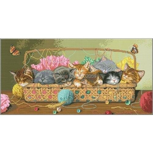 Cat In basket Needlework Embroidery Cross Stitch Kit Factory Sale