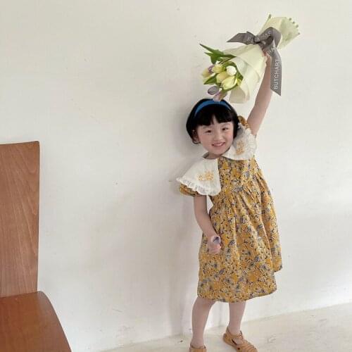 Cool Girl Dress Kids Baby 2021 EmbroiderySpring Summer Short Sleeve Princess Casual Long Style Solid Dresses Children Clothing