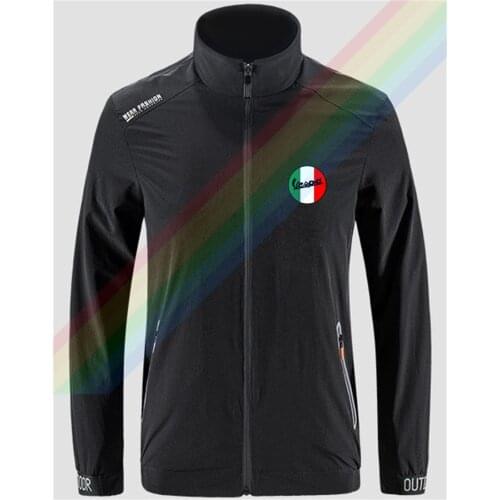Vespa Circular Scooter Tricolor Logo Slim Sport Jacket Men Outdoor Zippered Comfortable Soft Jacket Mens Casual Front Printing