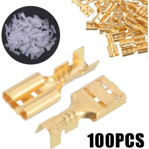 100pcs/lot 4.8mm Brass Crimp Terminal Female Spade Connectors &100pcs Plastic Insulating Sleeves 22~16AWG 0.5mm Thickness