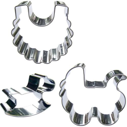 Mini Rocking horse, Bib, Pram shape 3 piece biscuit cutting molds, baking tools, cake decorating soft candy tools