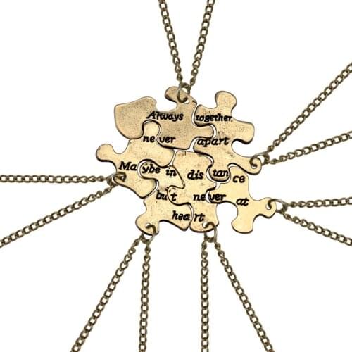 Fashion 6pcs/set Vintage Best Friend Pendant Bronze Puzzle Irregular Geometric Necklace Women Bff Vintage Pendant Necklace Gift