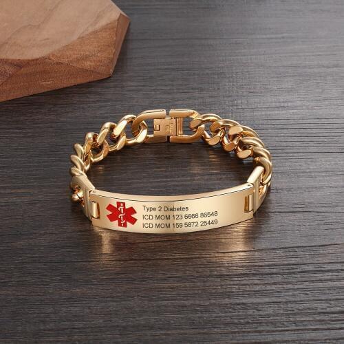Custom Engraved Mens Emergency Medical Alert ID Bracelets Stainless Steel Link Chain Bangle for DIABETES BLOOD THINNER EPILEPSY