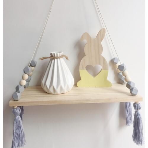 Nordic Wall Hanging Beads Shelf Solid Wood Rack Storage Farmhouse Decor Floating Wall Shelf Modern Child Baby Accessories Room