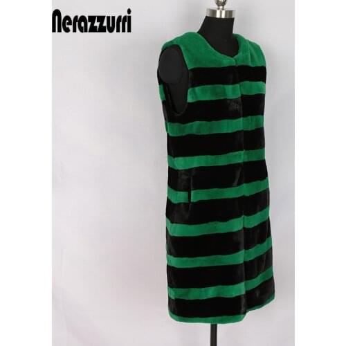 Nerazzurri autumn winter faux women fur vest long striped furry vest sleeveless jacket for women warm fake fur waistcoat female