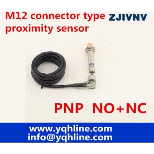 New!! M12 connector type proximity inductive sensor PNP NO+NC proximity switch DC 4 wires, angle plug with led indicator