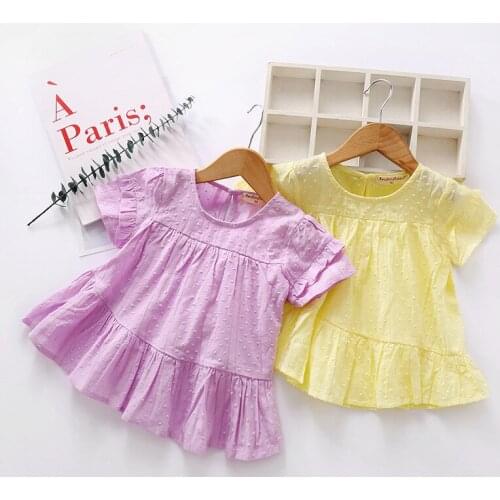 New Summer Solid Girls Dress Loose Breathable Cool Short Sleeve Kids Dresses for Girls Baby Girl Clothing Cute Kids Clothes 0-6Y