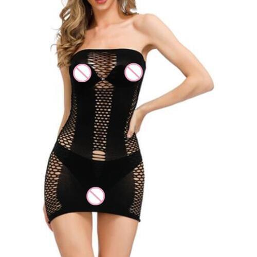 New Arrive Fishnet Sleepwear Sleeveless Dress Sexy Lingerie Grace Women Porno Nightgown Exotic Babydolls Female Hollow Underwear