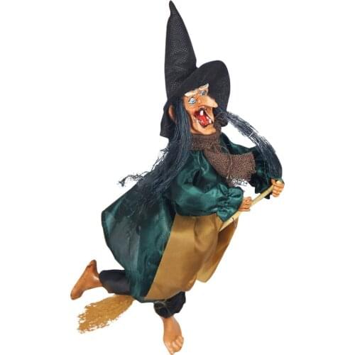 New Design Cartoon Novelty Halloween Hanging Animated Talking Witch Props Laughing Sound Control Decor Home Decorations