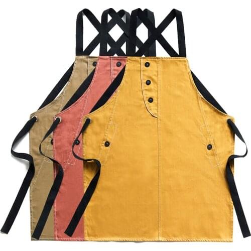 Solid Women Men Apron Kitchen Accessories Canvas Pocket Coffee Pinafore House Cleaning Bibs Cafe Shop Cooking Baking Accessories
