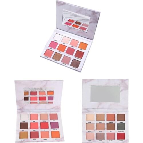 12 Color Matte Shimmer Smudge-proof Eyeshadow Palette Press Powder Marble Design