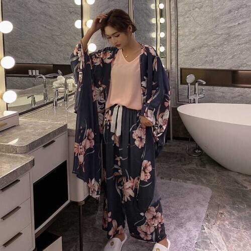 New 4 Pieces Women Pajamas Sets Autumn Printed Elegant 4 Piece Pyjamas Set Viscose Floral Female Night Suits Pyjamas Sets