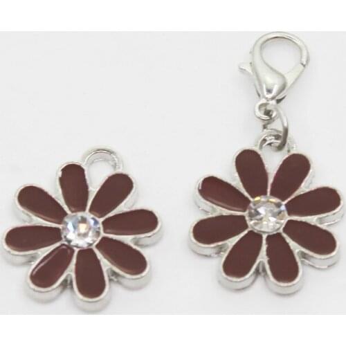 Hot Selling 20pcs/lot Brown Daisy Flower Dangle Charms Lobster Clasp DIY Bracelet Necklace Pendants Jewelry Hanging Charms