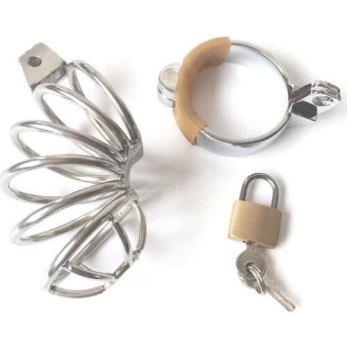 Latest Large Male Stainless Steel Cock Cage Penis Ring Chastity Belt Device Adult Bondage BDSM Fetish Sex Toy