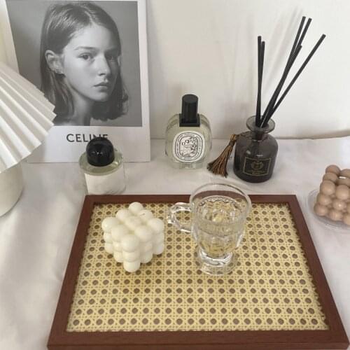 Nordic Style Aromatherapy Rattan Tray Desktop Decor Fruit Wooden Tray