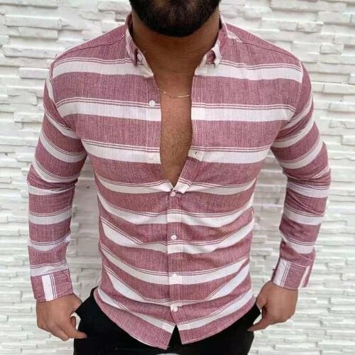 Vintage Striped Print Casual Shirts Men Long Sleeve Turn-down Collar Button Cardigan Tops Fashion Mens Shirt Autumn Strereetwear