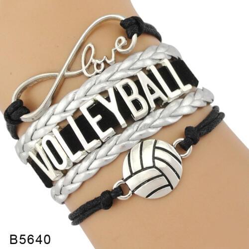Silver Infinity Love Volleyball Sports Jewelry Handmade Braid Leather Charm Bracelets for Women