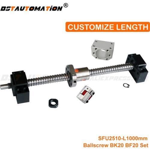 SFU2510 Ballscrew RM 2510 Ball screw 1000mm with DSG25H Ballnut Housing BK20 BF20 End support + Jaw Coupling for cnc router