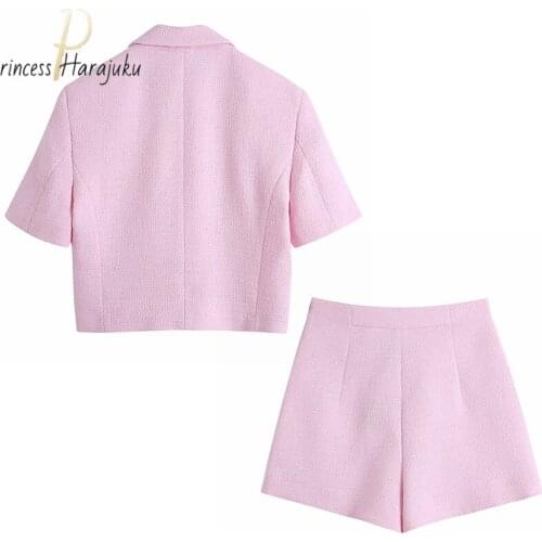 Vintage High Waist Women Summer With Metal Buttons Tweed Bermuda Shorts Back Zipper Female Short Pants Fashion Mujer Short Femme